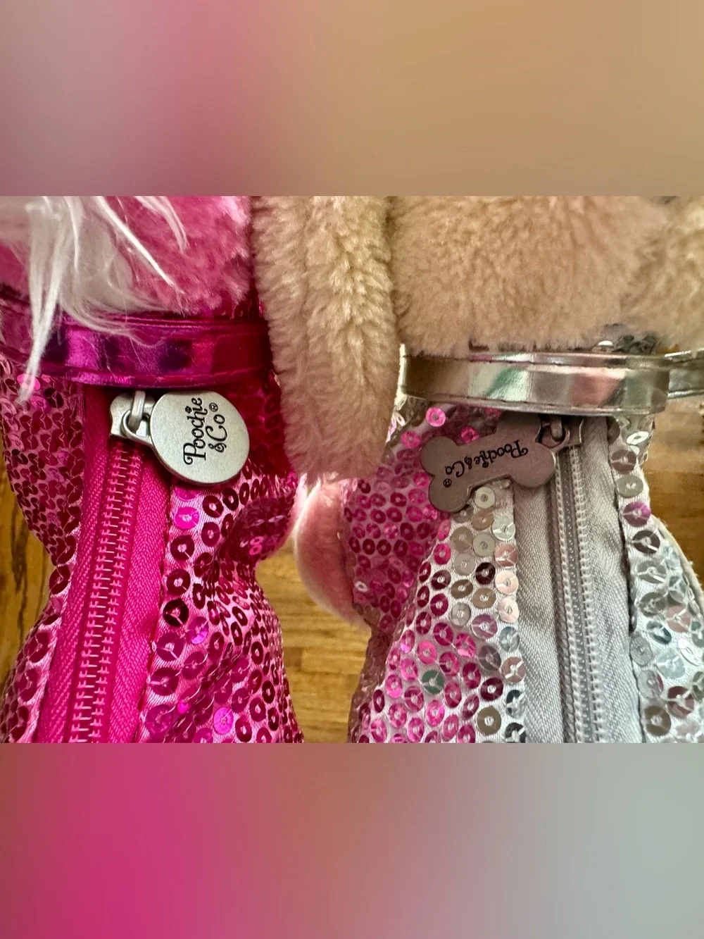 Set of 2 Poochie & Co Sequined Plush Dog and Pony Zippered Shoulder Bag